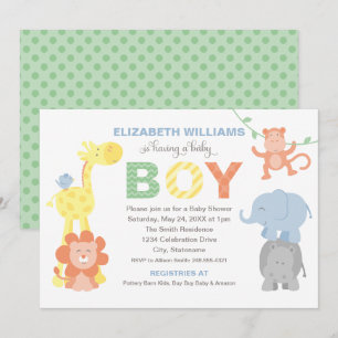 Modern Green Jungle Animals Baby Boy Shower Invitation