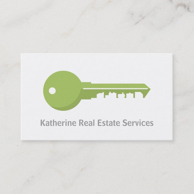 Modern Green Key Houses Real Estate Realtor Business Card (Front)