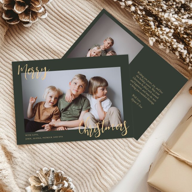 Modern Green Kids Photo Merry Christmas Holiday Card (Creator Uploaded)