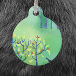 Modern Green Landscape Abstract Pet ID Tag<br><div class="desc">Painting of two blackbirds in a green field in spring. A hedgerow is coming into leaf and scattered with blossom,  and in the background are some trees at the edge of the forest.  Original art by Nic Squirrell.</div>