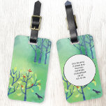 Modern Green Landscape Art Nature Personalized Luggage Tag<br><div class="desc">Painting of two blackbirds in a green field in spring. A hedgerow is coming into leaf and scattered with blossom,  and in the background are some trees at the edge of the forest.  Change the contact details on the reverse to personalize.</div>