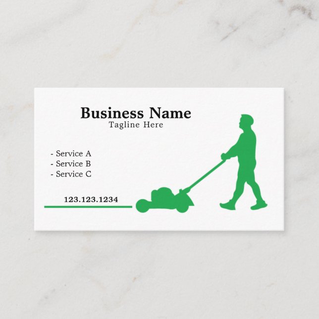 Modern Green Landscaper Silhouette Lawn Care Business Card (Front)