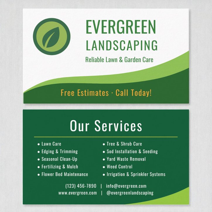Modern Green Landscaping Lawn Care Business Card