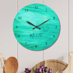 Modern Green Large Clock<br><div class="desc">This colourful Wall Clock is decorated with a green swirl pattern.
Easily customizable with your name or monogram.
Use the Customize Further option to change the text size, style or color if you wish.</div>