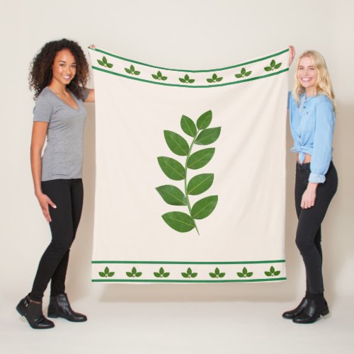 Modern Green Laurel Leaves Fleece Blanket