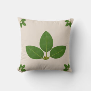 Modern Green Laurel Leaves on Beige Throw Pillow