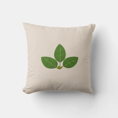 Modern Green Laurel Leaves on Light Beige Throw Pillow