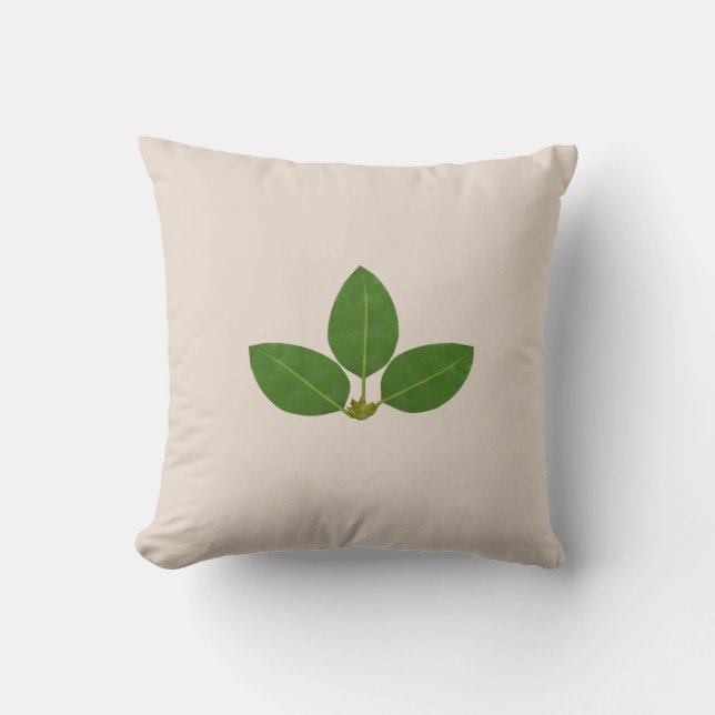 Modern Green Laurel Leaves on Light Beige Throw Pillow (Front)