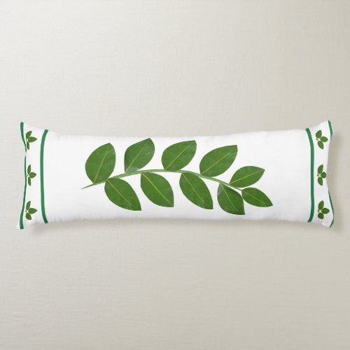 Modern Green Laurel Leaves on White Body Pillow