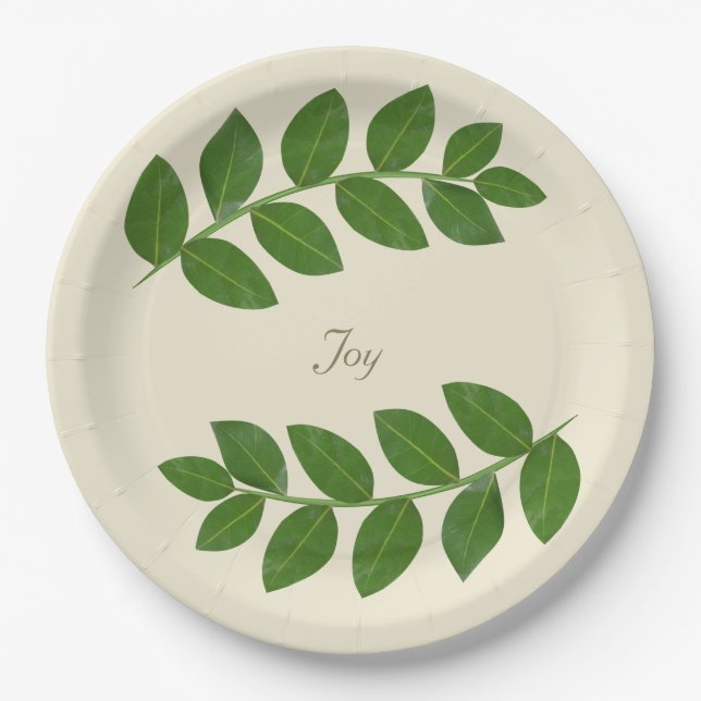 Modern Green Laurel Leaves  Paper Plates (Front)