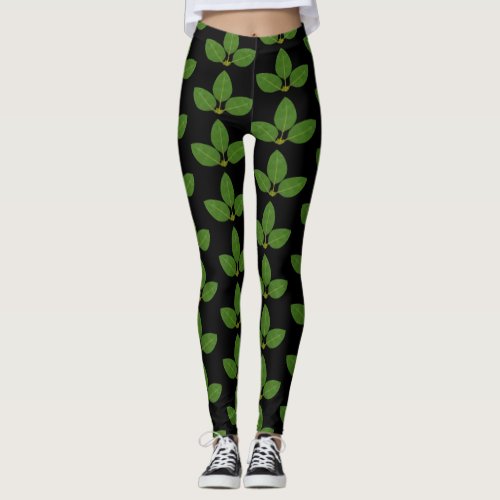 Modern Green Laurel Leaves Pattern Leggings