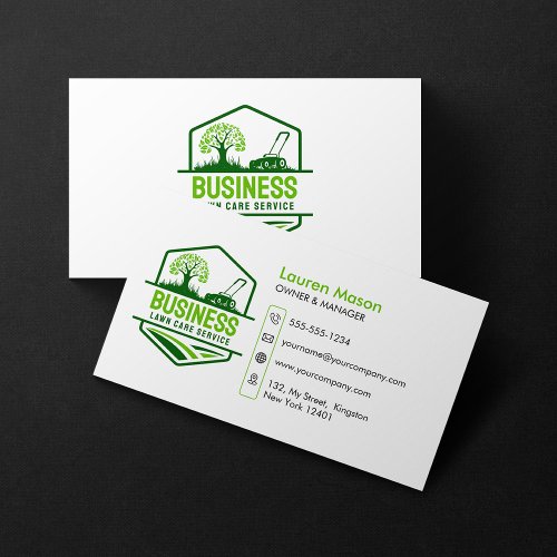 Modern Green Lawn Care Service Mow Landscaping Business Card