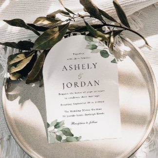 Modern Green Leaf Arch Wedding Invitation