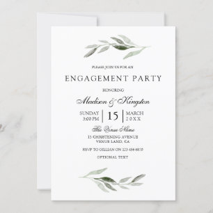 Modern Green Leaf Elegant Engagement Party Invite