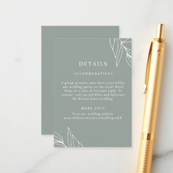 Modern Green Leaf Garden Wedding Details Enclosure Card by stylelily at Zazzle