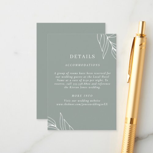 Modern Green Leaf Garden Wedding Details Enclosure Card