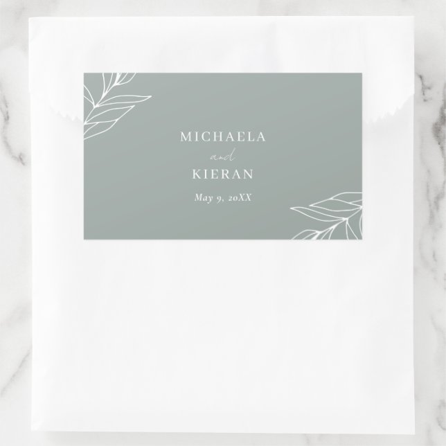 Modern Green Leaf Garden Wedding Rectangular Sticker (Bag)