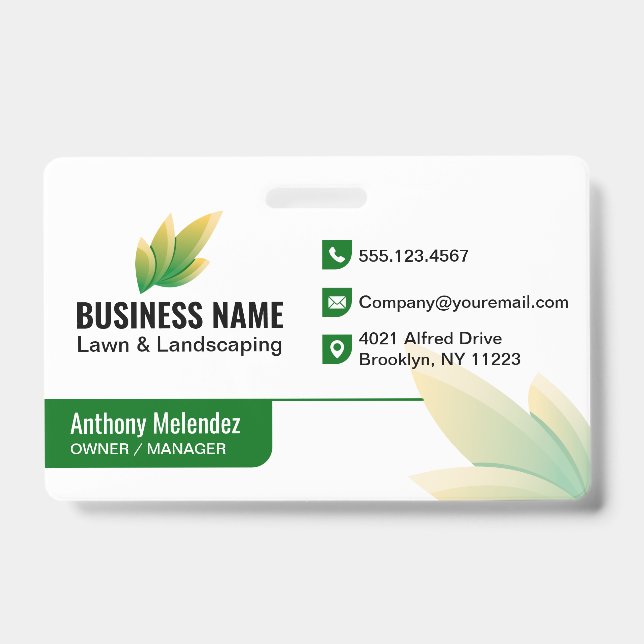 Modern Green Leaf Landscaping Logo Badge (Front)