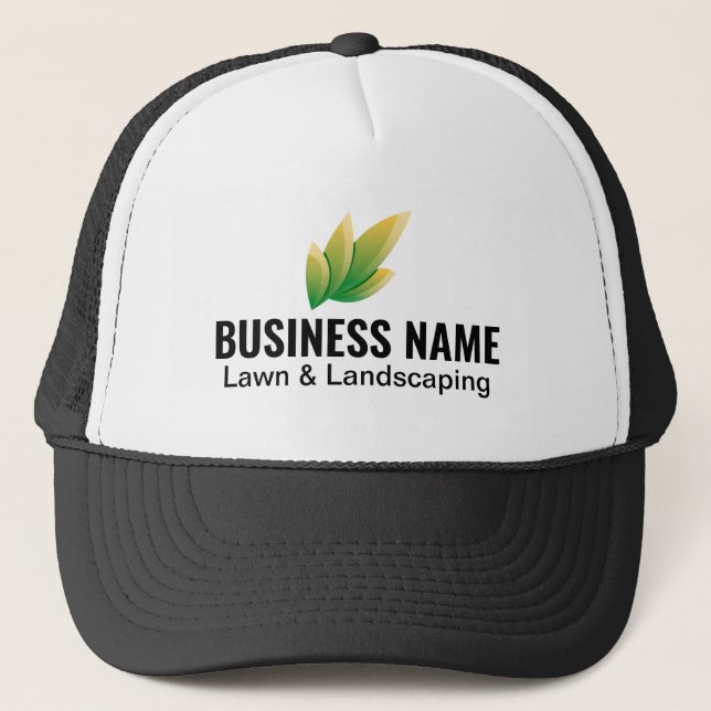 Modern Green Leaf Landscaping Logo Trucker Hat (Front)