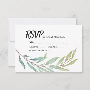 Modern Green Leaf Leaves Watercolor RSVP cards