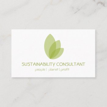 Modern Green Leaf Logo Sustainability Consultant Business Card by johan555 at Zazzle