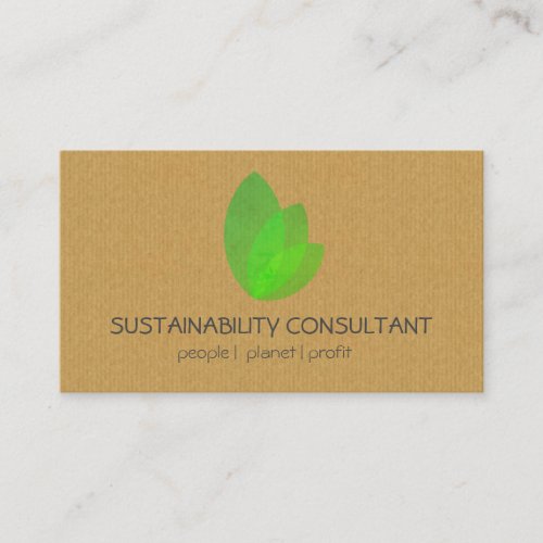 Modern green leaf logo sustainability consultant business card