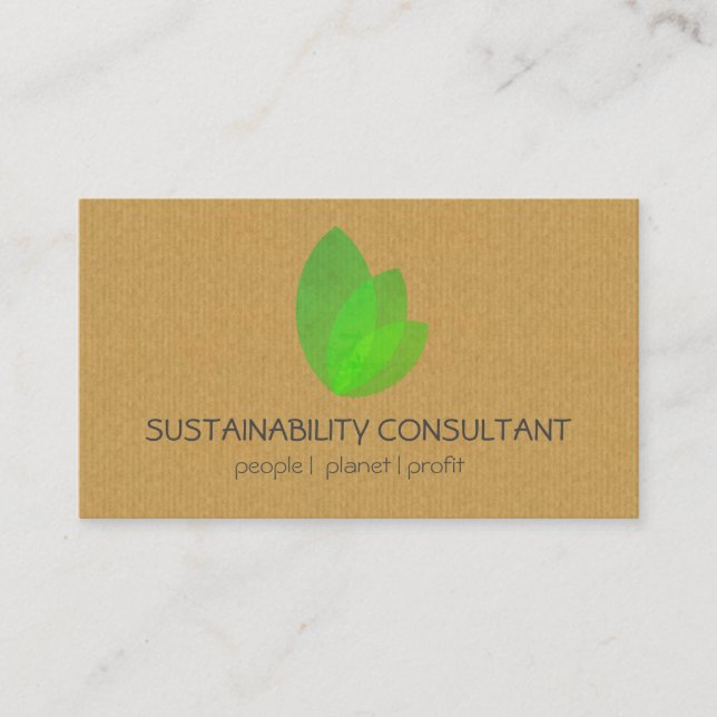 Modern green leaf logo sustainability consultant business card (Front)