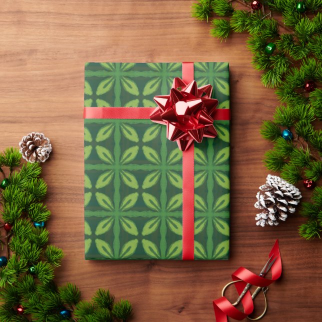 Modern Green Leaf Pattern – Botanical Geometric  Wrapping Paper (Holiday Gift)