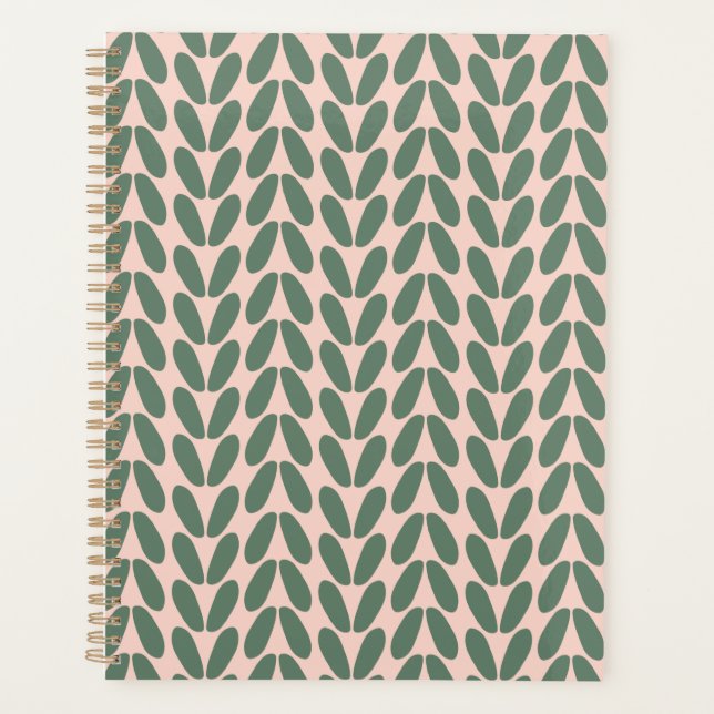 Modern Green Leaf Pattern on Soft Blush Pink Planner (Front)