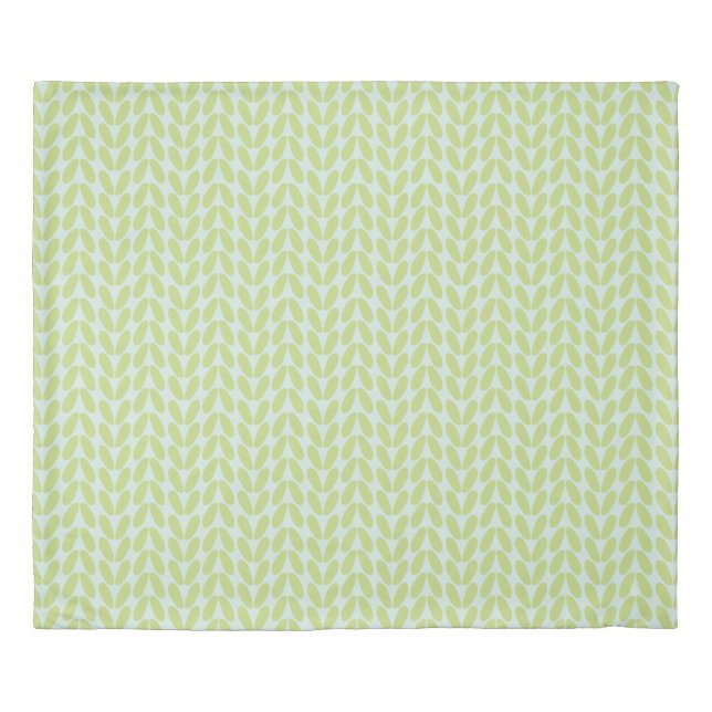Modern Green Leaf Pattern on Soft Pastel Blue Duvet Cover (Front)