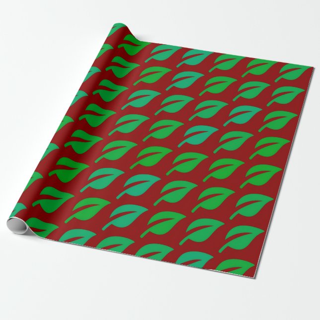 Modern Green Leaf Pattern Wrapping Paper (Unrolled)
