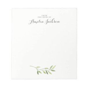 Modern Green Leaf Personalized Stationery Notepad