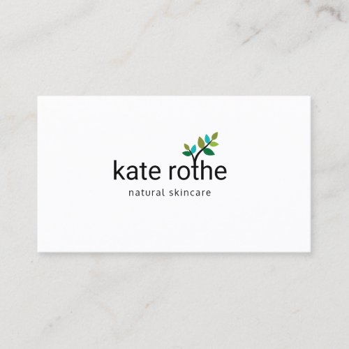 Modern Green Leaf Sprig Natural Organic Beauty Business Card