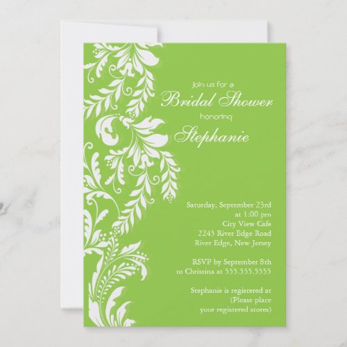 Modern Green Leaf Swirl Bridal Shower Invitation