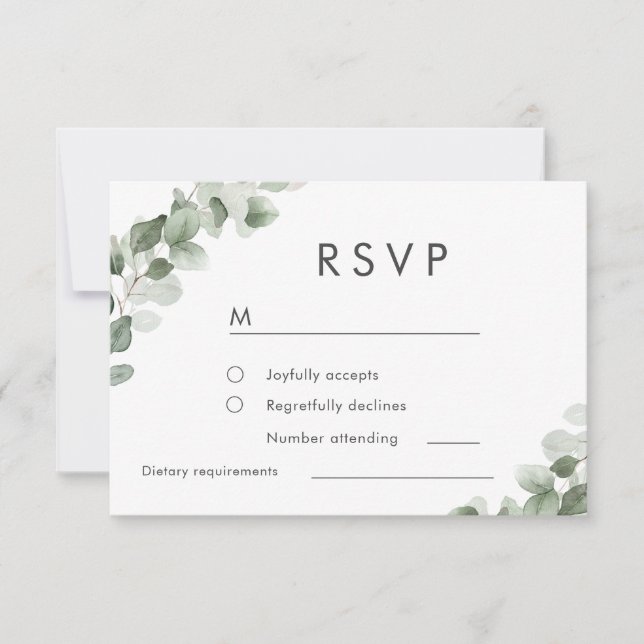 Modern Green Leaf Watercolor Spring Wedding RSVP Card (Front)