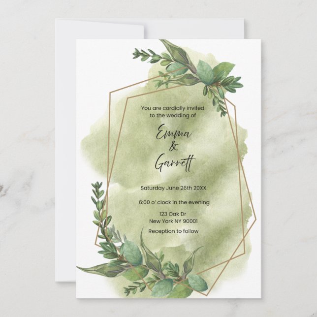Modern Green Leaf Wedding Invitation (Front)