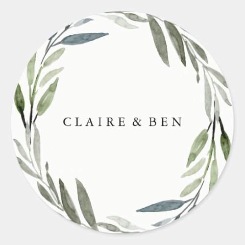 Modern Green Leaf Wreath Wedding Sticker