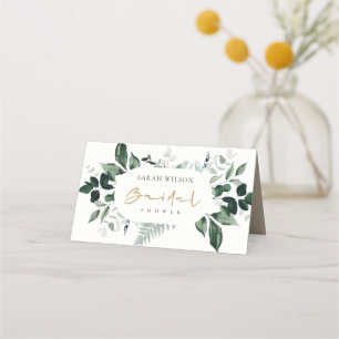 Modern Green Leafy Tropical Foliage Bridal Shower Place Card