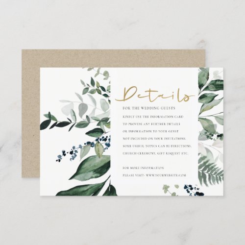 Modern Green Leafy Tropical Foliage Wedding Detail Enclosure Card