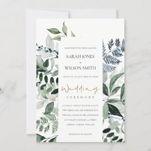 Modern Green Leafy Tropical Foliage Wedding Invite