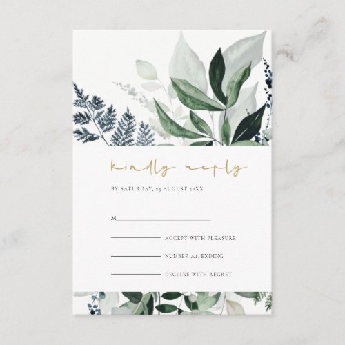 Modern Green Leafy Tropical Foliage Wedding Rsvp Enclosure Card