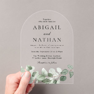Modern Green Leaves Arch Wedding  Acrylic Invitations