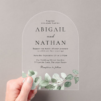 Modern Green Leaves Arch Wedding  Acrylic Invitations