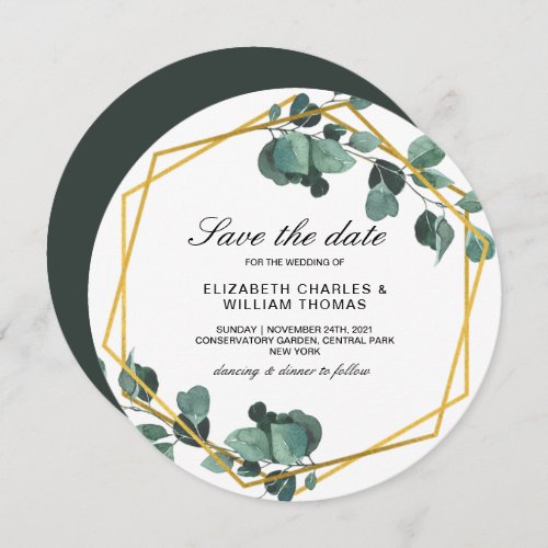 Modern Green Leaves Eucalyptus Save The Date Invitation