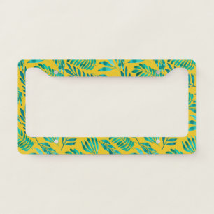 Modern Green Leaves Foliage Gold Background License Plate Frame