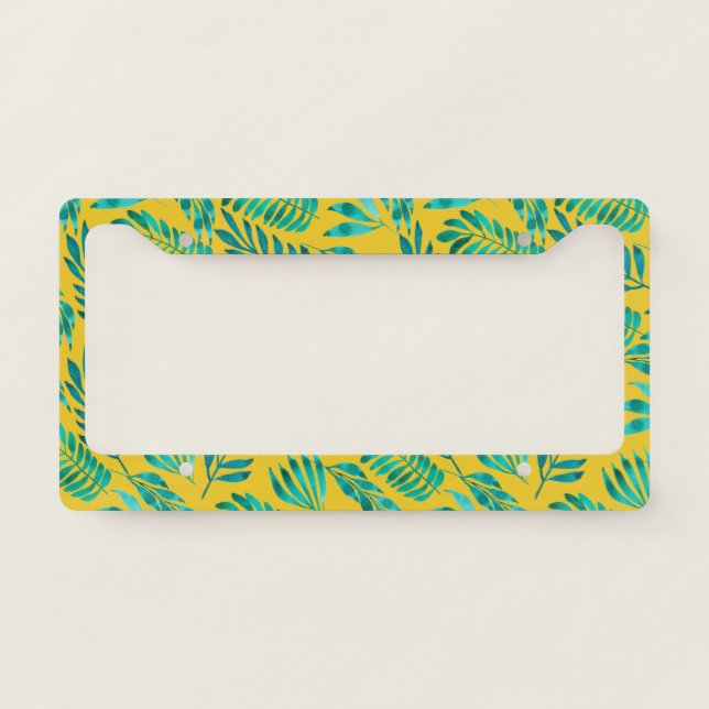 Modern Green Leaves Foliage Gold Background  License Plate Frame (Front)