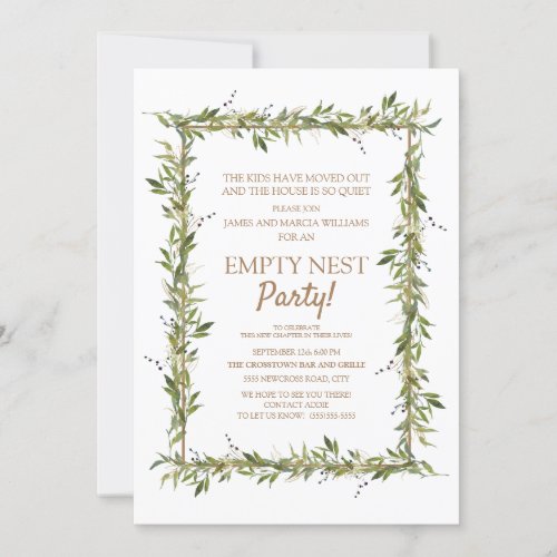 Modern Green Leaves Gold Empty Nest Party Invitation