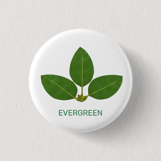 Modern Green Leaves on White Button (Front)