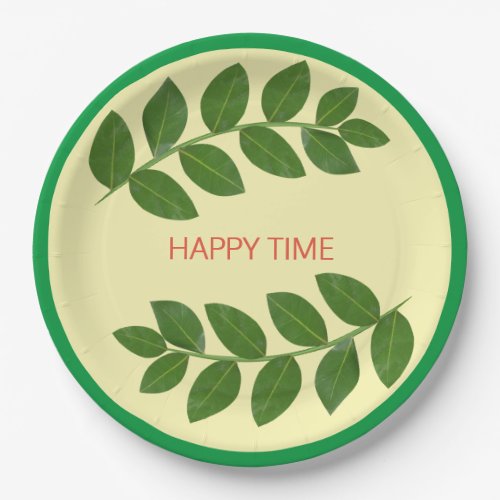 Modern green leaves paper plates