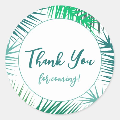 Modern Green Leaves Thank You Classic Round Sticker